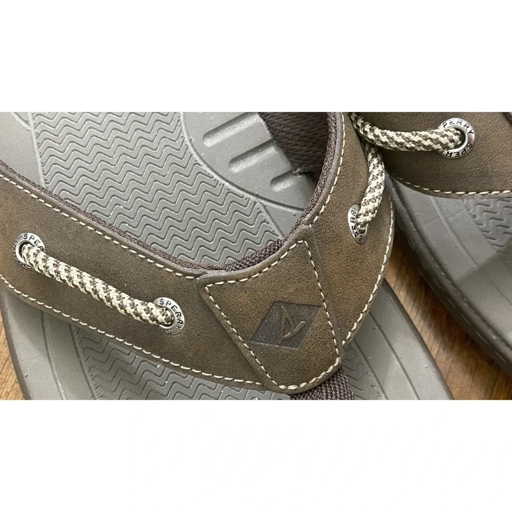 Sperry Havasu Leather Flip Flop Sandals Men's 8M Brown Beach Comfort STS11971
